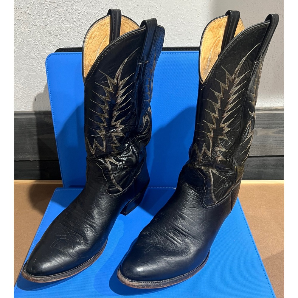 Nocona Mens Black Leather Western Cowboy Boots Pointed Toe 6901 USA 10 2E